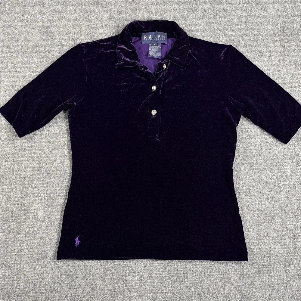 Vintage Ralph Lauren Velvet Polo Womens Medium Deep Purple Pony 90s